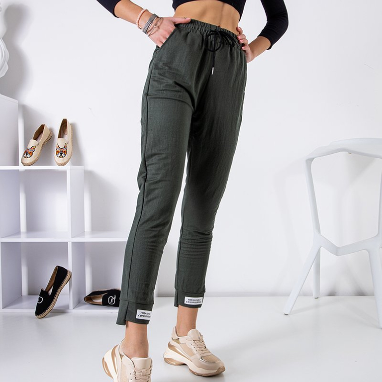 Sötétzöld női pamut tréningnadrág PLUSZ MÉRET - Ruházat