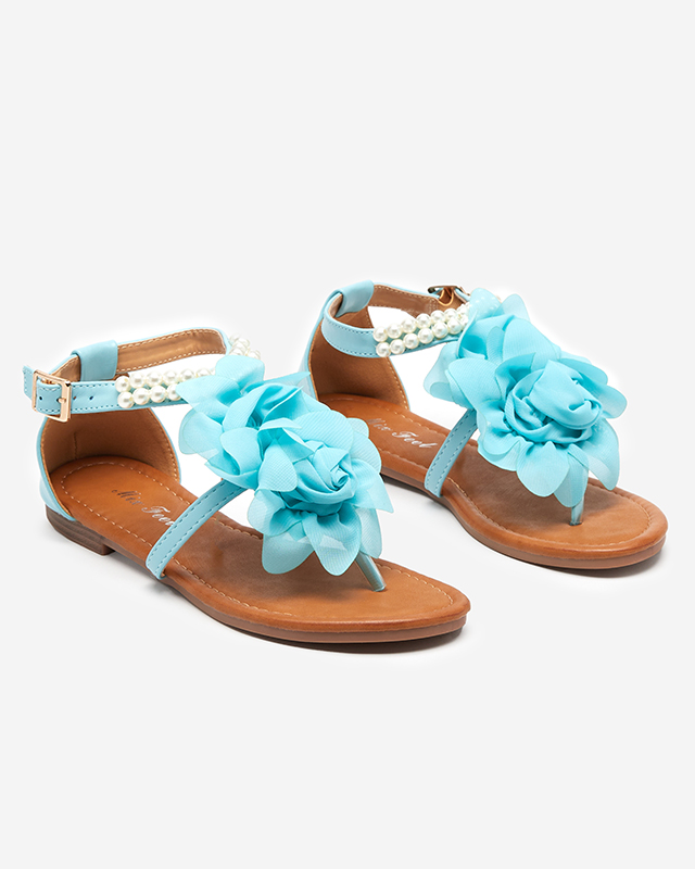 OUTLET Kék női szandál gyöngyökkel és szövet virággal Amerile - Footwear