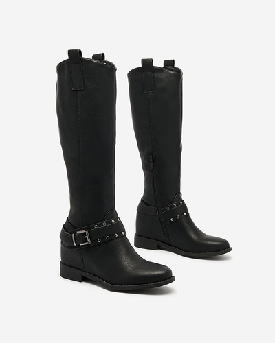 Royalfashion Fekete női csizma rejtett horgonnyal Bisaldo