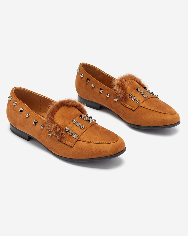 Női teve naplopók strasszokkal és szőrmével Nerrov- Cipők