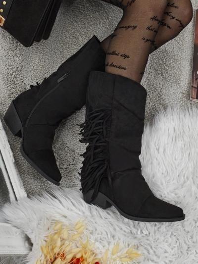 Kowbojki damskie na obcasie z frędzelkami Selva