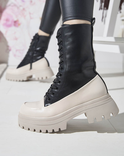 Fekete és bézs színű női magas csizma Susker - Lábbeli