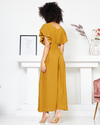 Midi ruha elasztikus derékkal, mustár színben - Ruházat