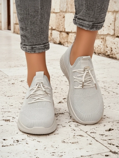 Aurelia Beige Royalfashion – Bézs női fűzős szövet tornacipő