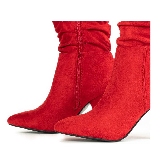 Czerwone botki na trójkątnym obcasie Jasen - Obuwie