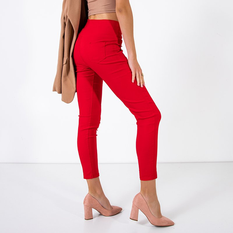Női piros gombos treggings - nadrág