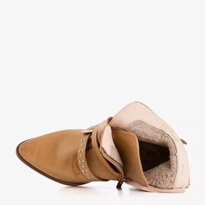 OUTLET Világosbarna női csizma strasszokkal Laurentiae- Footwear