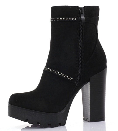 Czarne botki z eko-zamszu - Obuwie