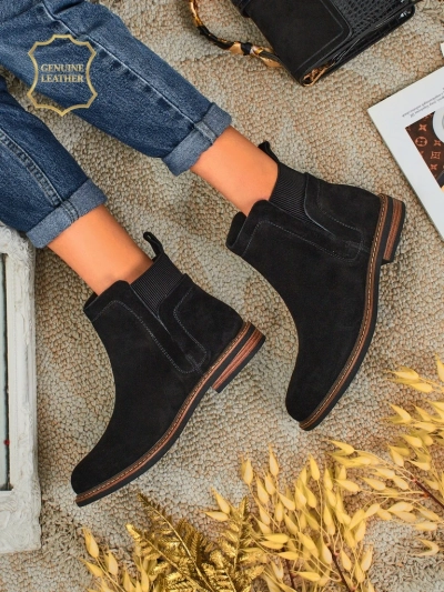 Czarne Botki Ariston Skórzane z Suede