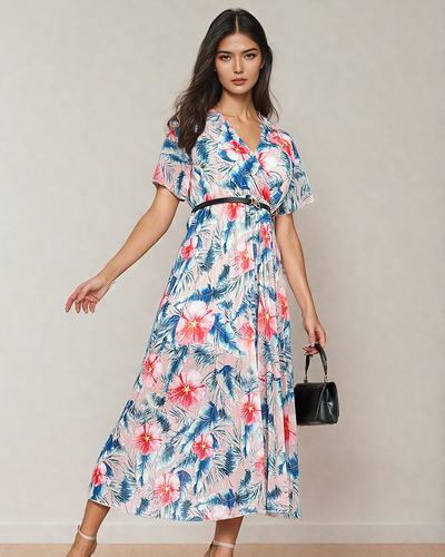 Royalfashion Női pliszírozott, virágos midi ruha