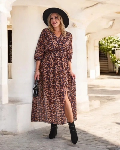 Royalfashion Camel mintás női maxiruha