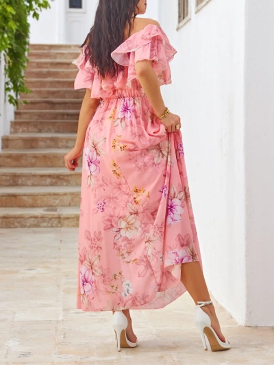 Royalfashion Női V-nyakú ruhája rövid ujjakkal, vegyes virágmintával