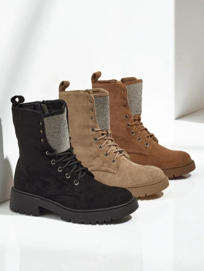 Ferlyne öko velúr fűzős női bokacsizma