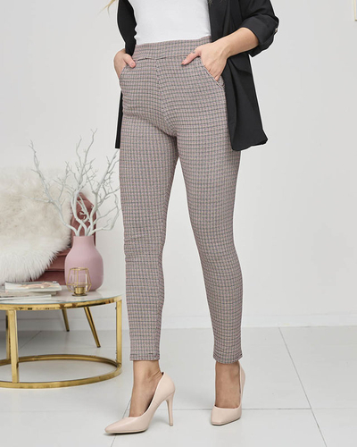 Maroon és fekete női kockás treggings - Ruházat