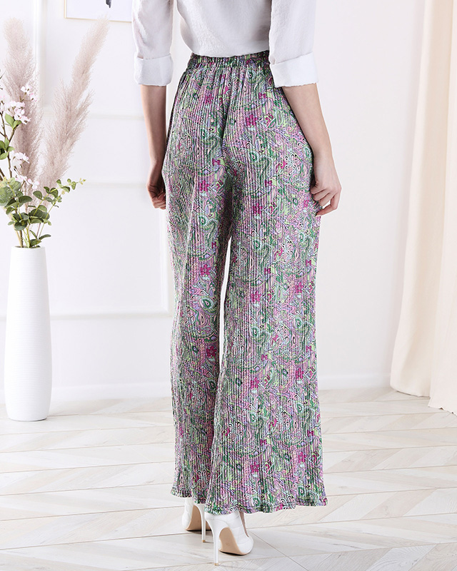 Mintás, széles szárú női nadrág zöld színben- Ruházat