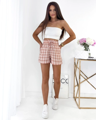 Royalfashion Rózsaszín kockás női rövidnadrág