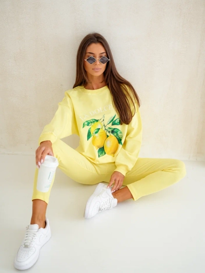 Royalfashion Női pamut szett citrom pulóverrel és leggings-szel