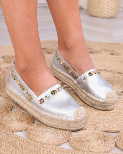 Női ezüst espadrilles kristályokkal Ziennie - Lábbeli