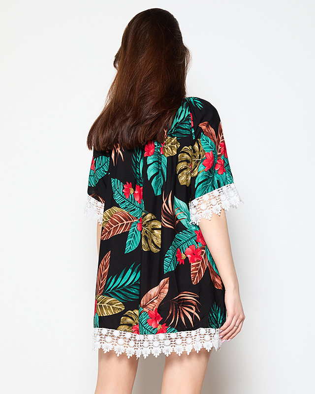 Női fekete virágos blúz PLUSZ MÉRET - Ruházat