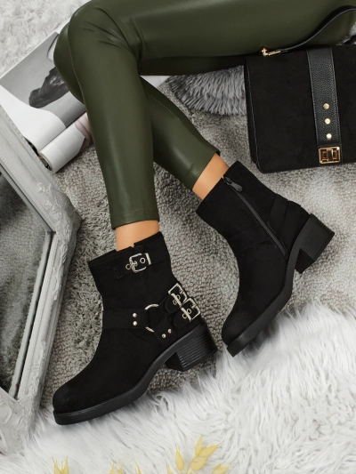 Valtos női öko velúr bokacsizma csatokkal