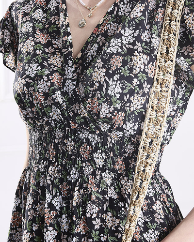 Fekete női virágos midi ruha - Ruházat