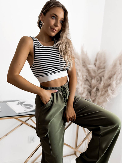 Sötétzöld női széles nadrág a'la cargo - Ruházat