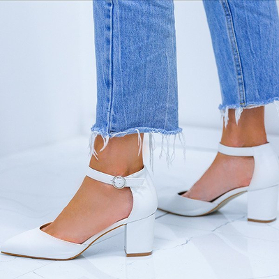 Białe czółenka na słupku Rimini - Obuwie