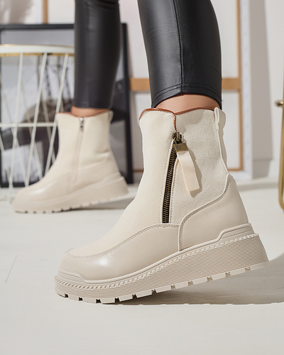 Krémszínű női lapos sarkú csizma Mefina- Footwear