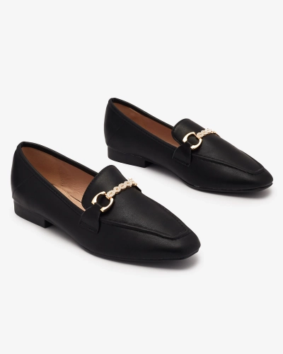 Fekete női mokaszin arany díszítéssel Suletta- Footwear