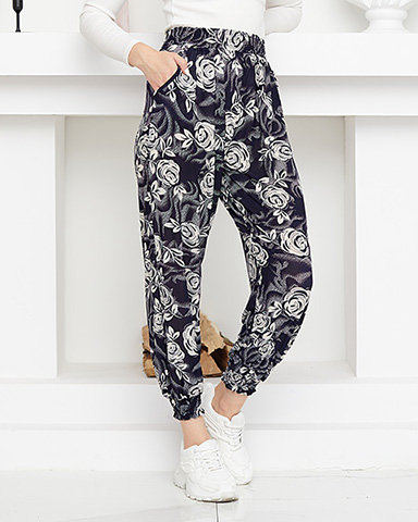 Mintás sötétkék-fehér női PLUSZ MÉRETŰ nadrág - Ruházat