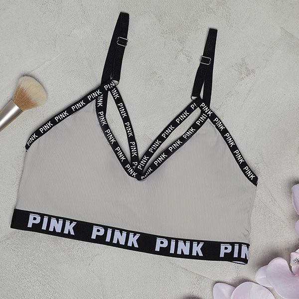 Női szürke sportmelltartó felirattal - Fehérnemű