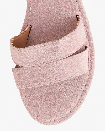 OUTLET Világos rózsaszín női öko-velúr lapos szandál Nerina - Cipők