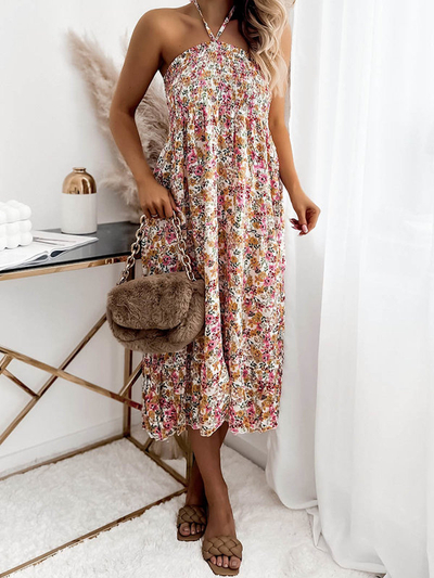 Fehér női midi ruha virágmintával PLUS SIZE - Ruházat