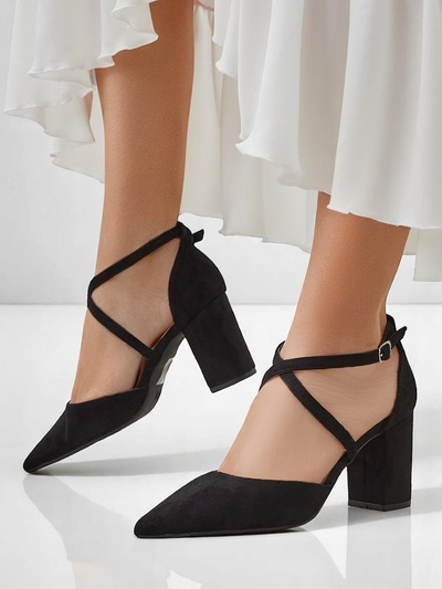 Royalfashion női ökovelúr magassarkú cipők Kanastru pántokkal