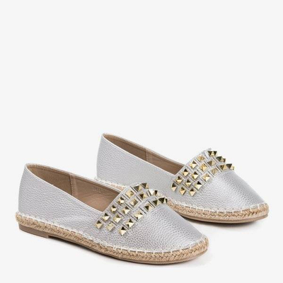 OUTLET Srebrne damskie espadryle z ćwiekami Anchu - Obuwie