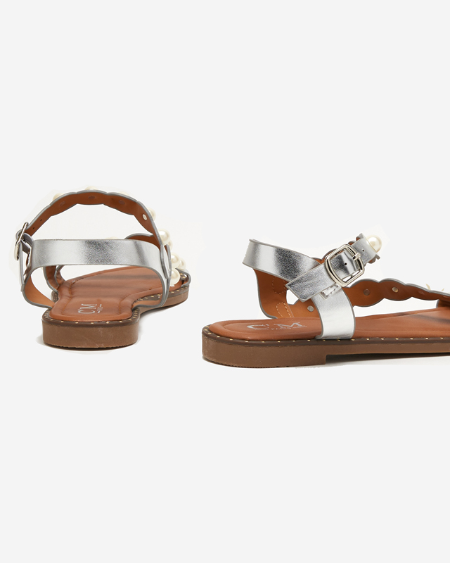 Ezüst gyöngyös női szandál Mastalia - Lábbeli