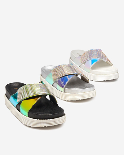 OUTLET Női fekete holografikus papucs Keliso flitterekkel - Lábbeli