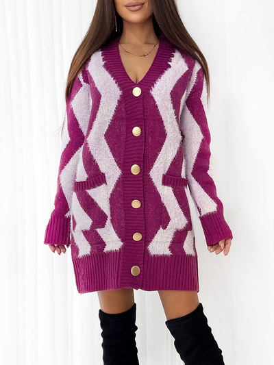 Royalfashion Koalt hosszú kockás gombos pulóver