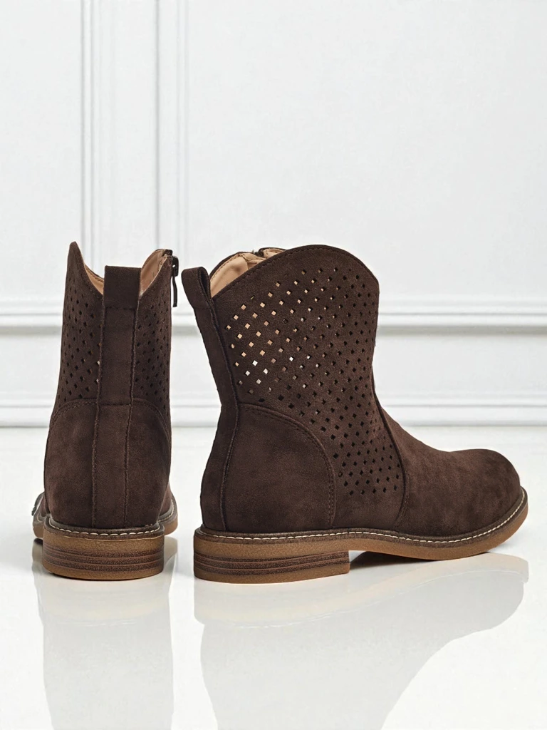 Lézeres mintás öko velúr bokacsizma természetes betéttel Nolani