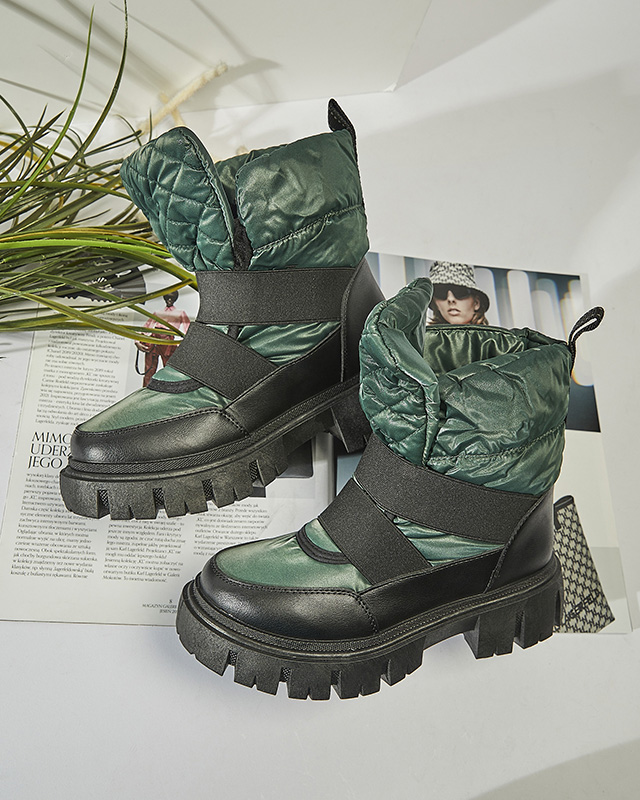 Női hócsizma lapos talppal, fekete és zöld színben Ferory- Footwear