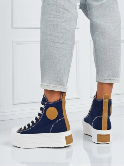 Adelina Capri Granatowe Trampki Damskie na Płaskiej Platformie 4,5cm