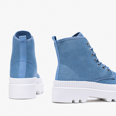 Roulle kék női lapos sarkú bokacsizma - cipő