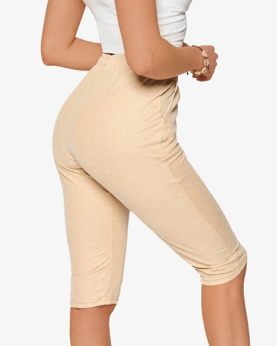Női 3/4 hosszú szövetnadrág bézs színben PLUS SIZE- Ruházat