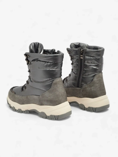 Aurora ezüst színű, ökológiai bőr női bokacsizma, alkalmi, télre