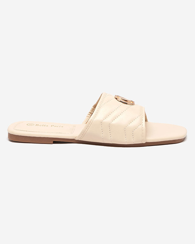 Női bézs színű ökobőr papucs arany Daliso díszítéssel - Lábbeli