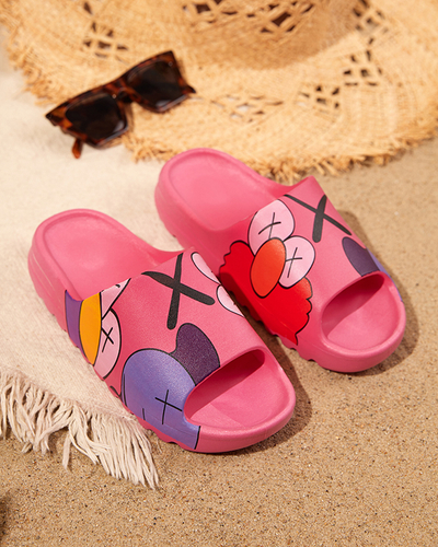 OUTLET Fukszia női gumipapucs Pfizz-Footwear nyomattal