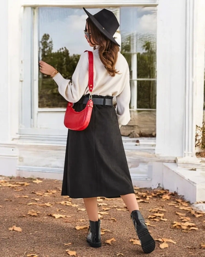 Royalfashion Női midi szoknya a' la szarvasbőr