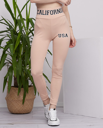 Női bézs bordás leggings feliratokkal - Ruházat