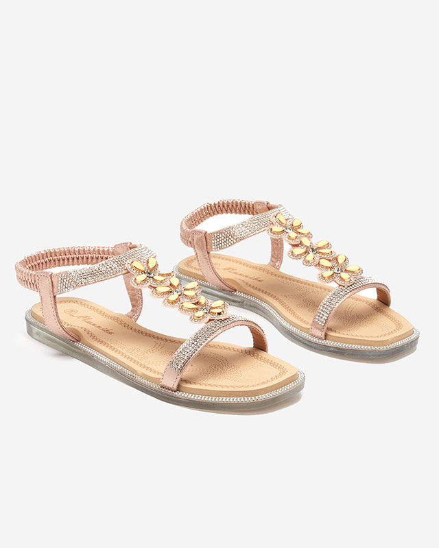 OUTLET Női virágos szandál rózsaszín arany színben Soritisa - Cipők