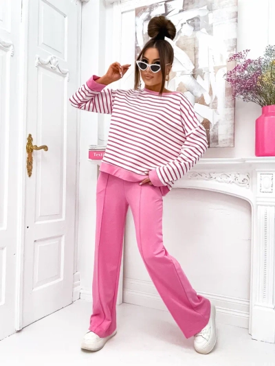Royalfashion Női pamut csíkos szett széles nadrággal